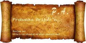Prohaska Arikán névjegykártya